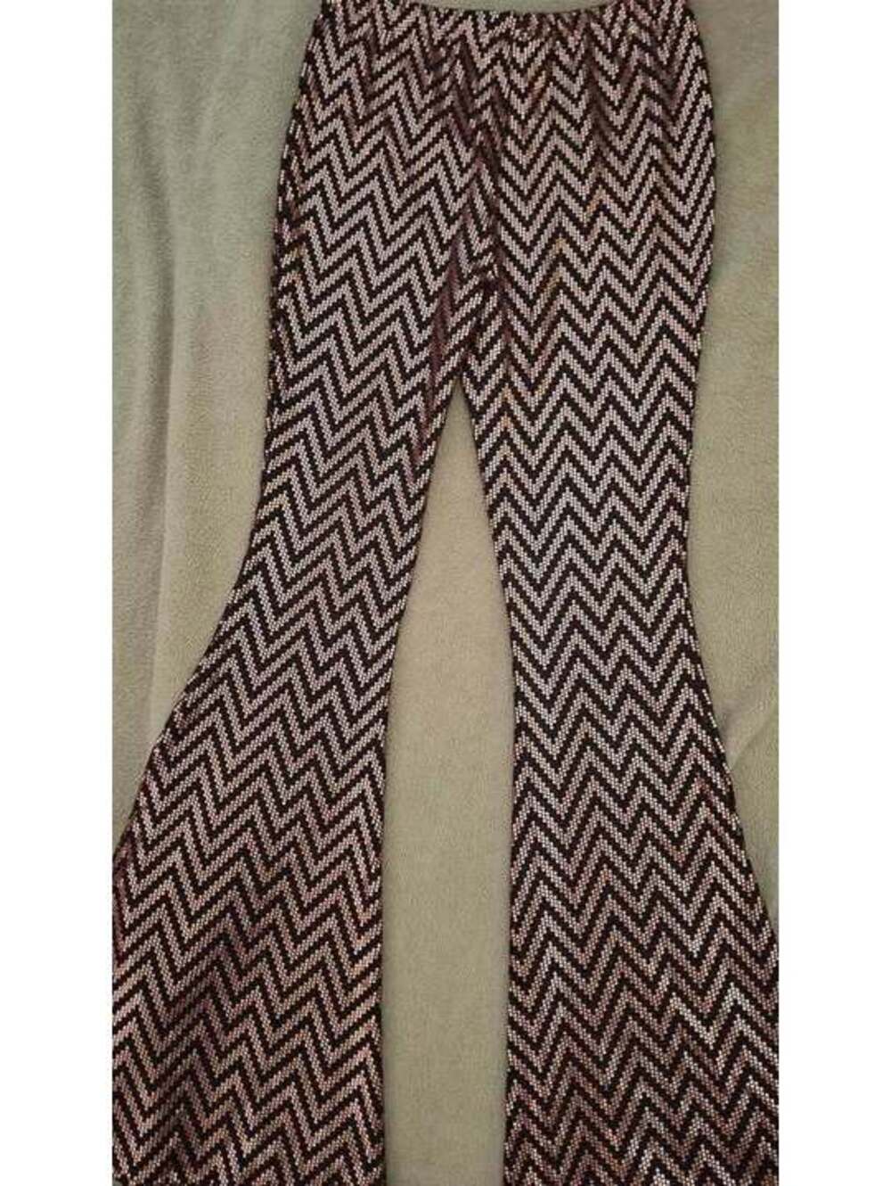 Just Polly Rose Gold Chevron Sequin Flare Pants Size L